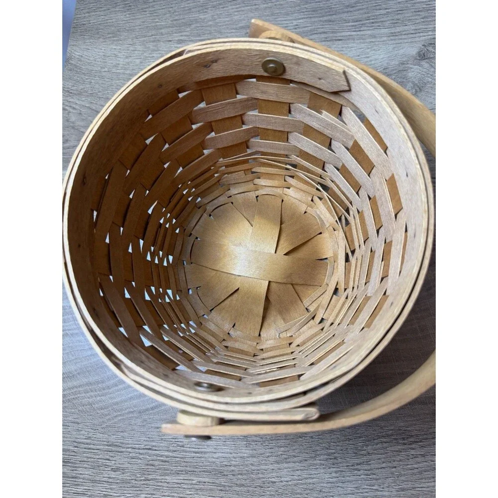 Vtg Longaberger Round Basket 1996 Swing Handle Handwoven Storage Classic Stain